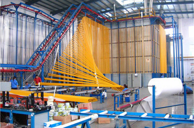 Vertical powder coating line for aluminium profile